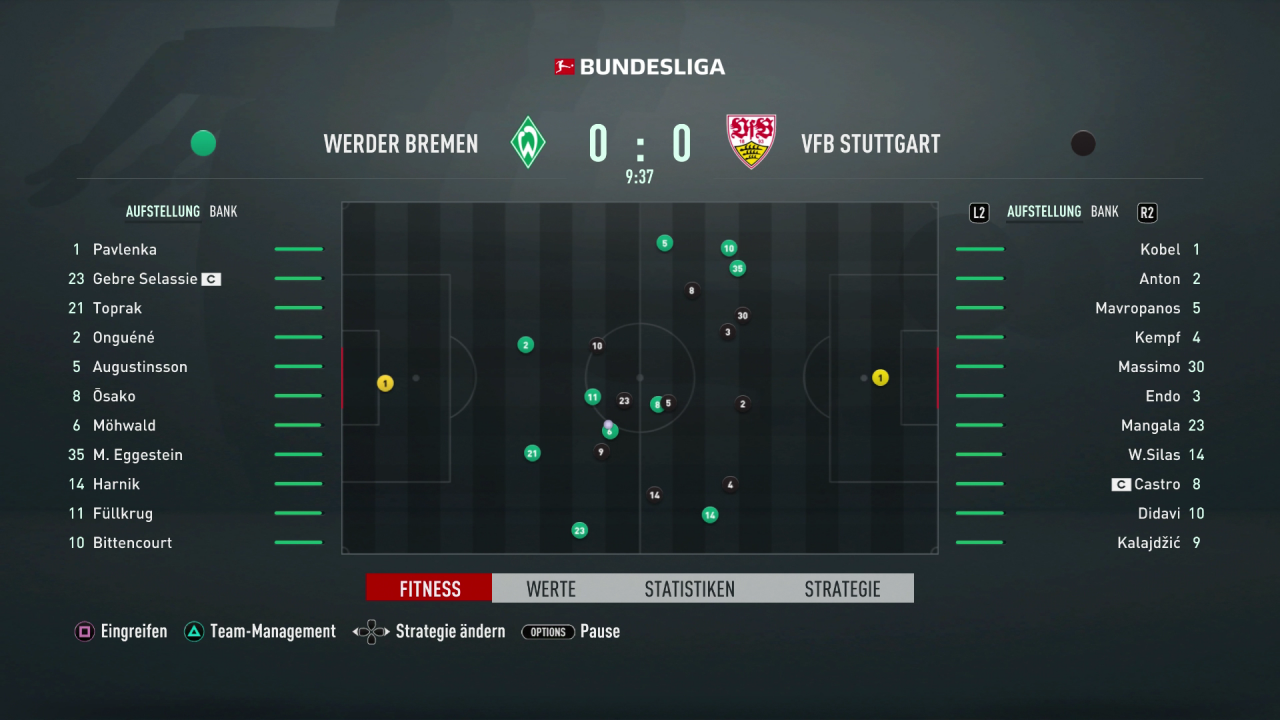 [07/10/2020] Die Grafik der Interaktiven Simulation erinnert stark an das Radar, das ihr während regulärer Matches eingeblendet bekommt: 22 Punkte flitzen über einen zweidimensionalen Platz, im Hintergrund laufen Stadionsound und Kommentar weiter.
