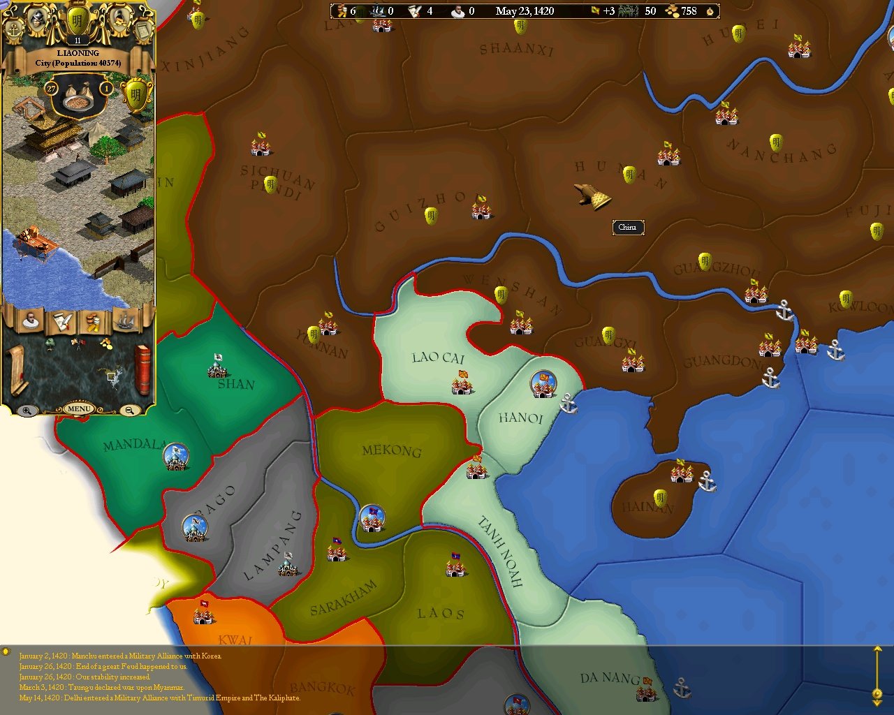 [05/11/2020] Es heißt zwar EUROPA Universalis, trotzdem könnt ihr in nahezu jedem Teil der Serie (im Bild: Europa Universalis 2) auf Wunsch ein Reich in Asien übernehmen und den Fernen Osten unsicher machen. &nbsp;
