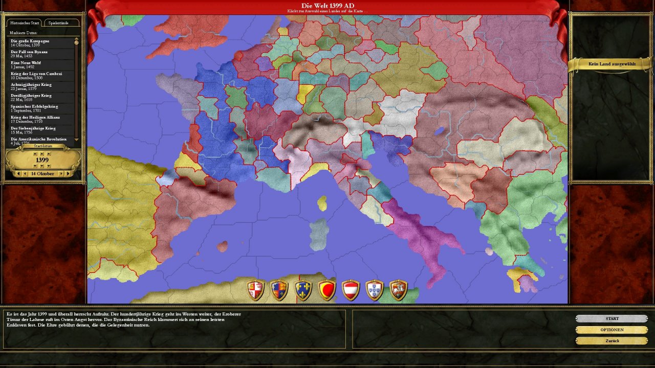 [05/11/2020] Ab Europa Universalis 3 konnte man entweder wie gewohnt ein vorgegebenes Szenario oder ein beliebiges Startdatum sowie jede zu diesem Zeitpunkt existierende Nation wählen. &nbsp;