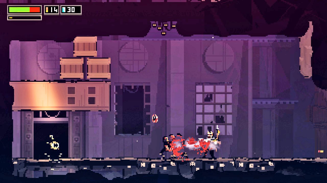 [19/02/2021] Wo Devolver als Publisher fungiert, darf Pixel-Splatter nicht fehlen.&nbsp; Die Donnerbüchse hinterlässt hier blutige Klumpen. &nbsp;