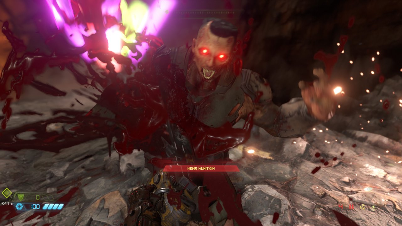[05/03/2021] Das 2020 erschienene Doom Eternal ist eine wahre Splatter-Orgie. Doch die Gewalt bekommt hier eine Notwendigkeit, da der Spieler etwa für Attacken mit der Kettensäge Munition erhält.