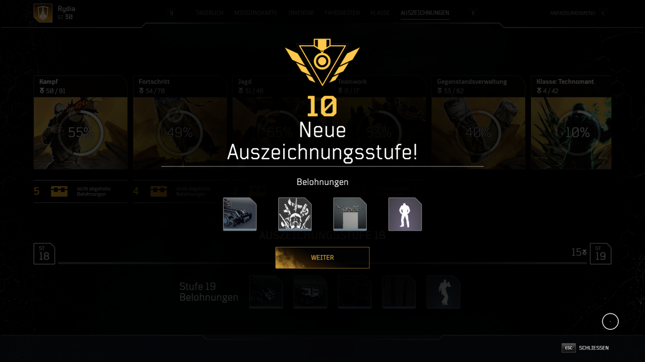 [13/04/2021] Mit dem Erfüllen von Quests und Zielen schalten wir automatisch neue Auszeichnungsstufen frei und heimsen Belohnungen wie Banner und Emotes ein.