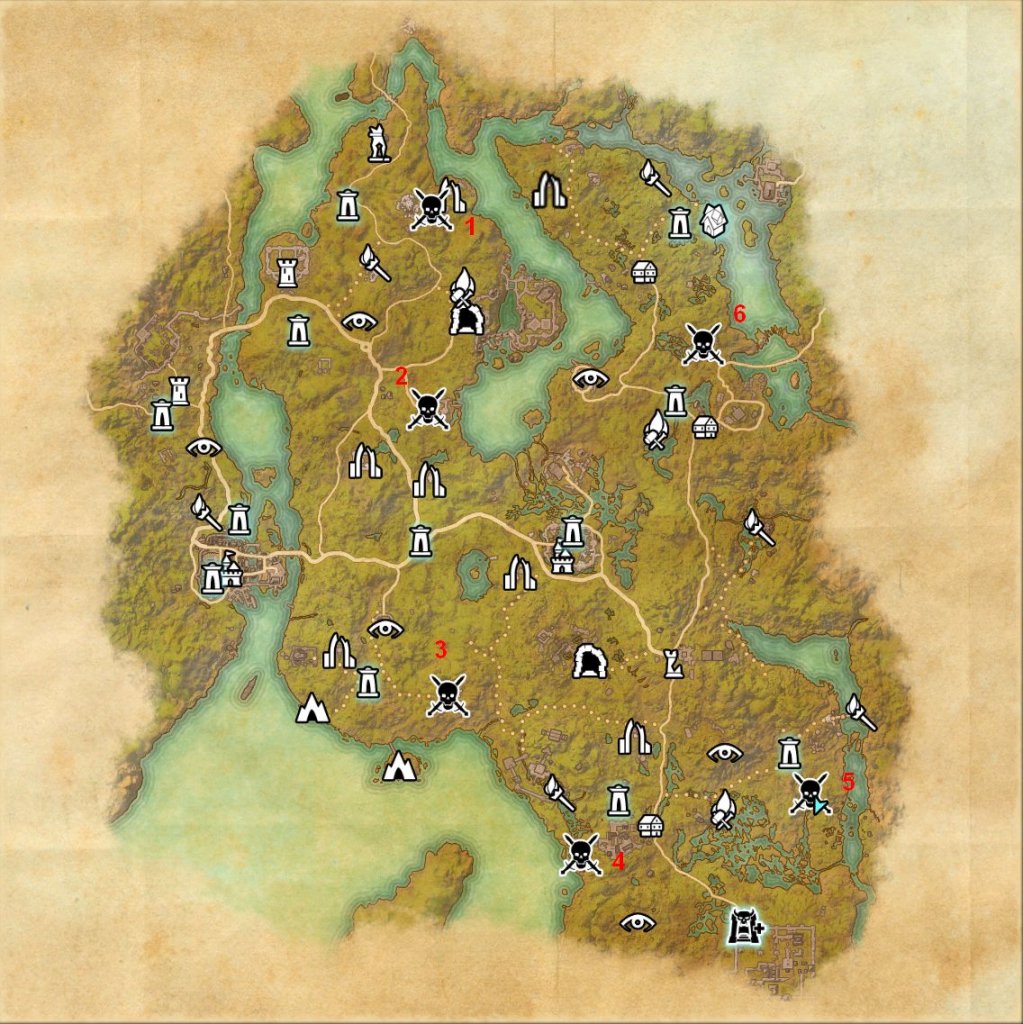 [27/05/2021] TESO: Blackwood - Die Karte von Dunkelforst zeigt die Positionen der Anführer.