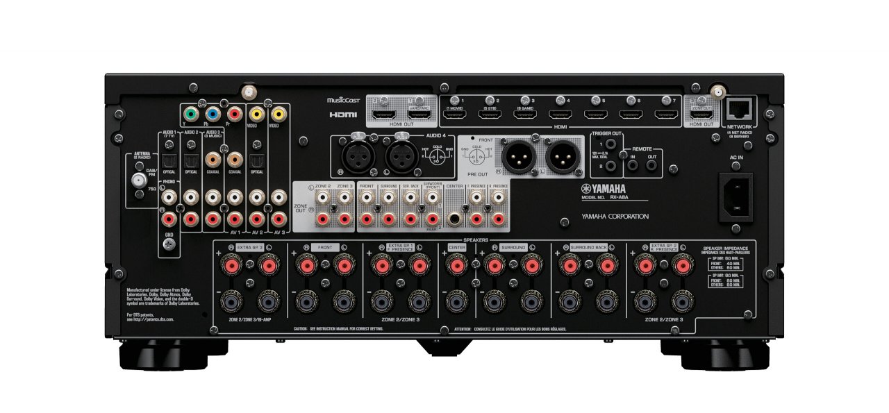 [21/05/2021] Die schier unzähligen Anschlüsse auf Rückseite dieses AV-Receivers von Yamaha sind nicht untypisch für AV-Receiver.