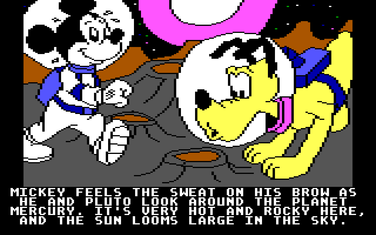 [25/06/2021] Mickey’s Space Adventure von 1984 stellt Robertas erste Zusammenarbeit mit Disney dar. Im Spiel müssen Mickey und Pluto verschiedene Planeten bereisen, um die neun Fragmente eines Kristalls zu finden. &nbsp;