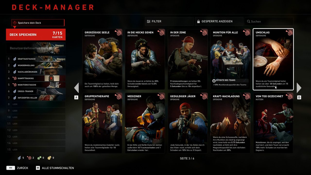 [04/08/2021] Im Deck-Manager könnt ihr eure Karten-Sets bearbeiten. Jedes hat dabei insgesamt 15 Slots.