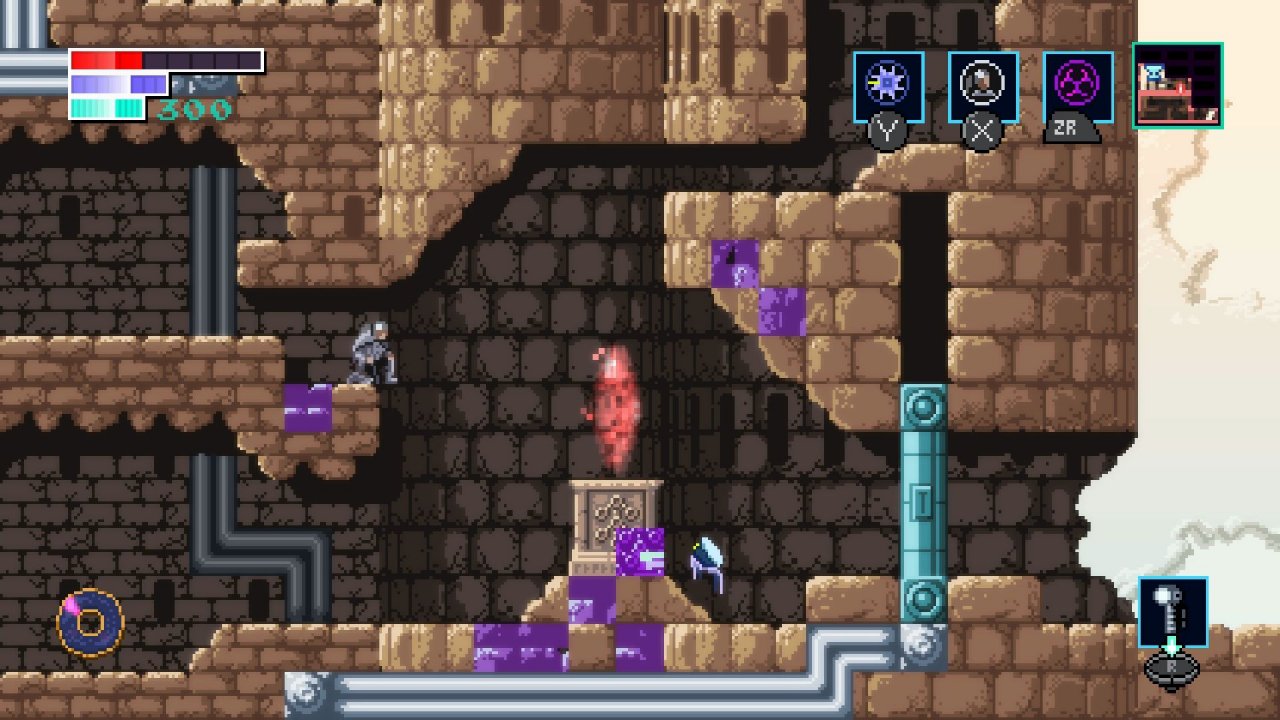 [23/09/2021] Bei diesen Altären kann Indras Drohne das Breach-Universum betreten. Die lila Pixel sind ein beabsichtigter Effekt, um die Verzerrung der Realität anzudeuten.
