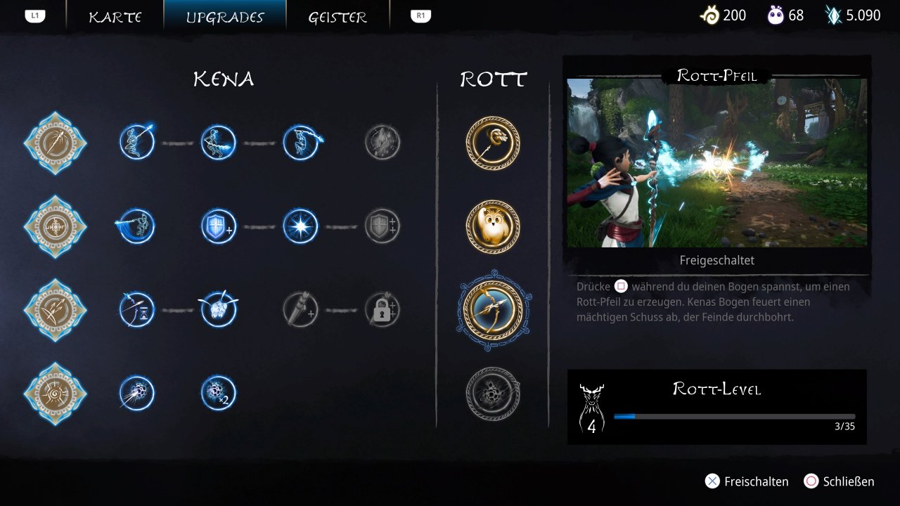 [21/09/2021] Füttert ihr die Rott mit im Spiel verteilten Früchten, besiegt Gegner oder restauriert die Umwelt, bekommt ihr Karma-Punkte. Die dürft ihr in einem kleinen, aber feinen Skill-Menü für sinnvolle Upgrades ausgeben.