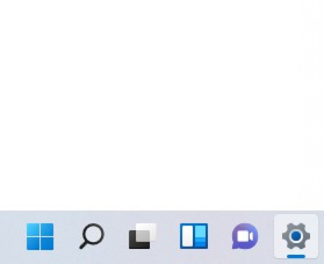 [08/10/2021] Teil der Taskleiste mit Startmenü, Suchfunktion, Aktive Anwendungen, Widgets, Chat und Optionen