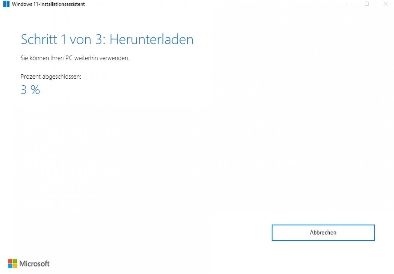 [08/10/2021] Windows 11 - Statusmeldung beim Herunterladen des Upgrades mit dem Assistenztool