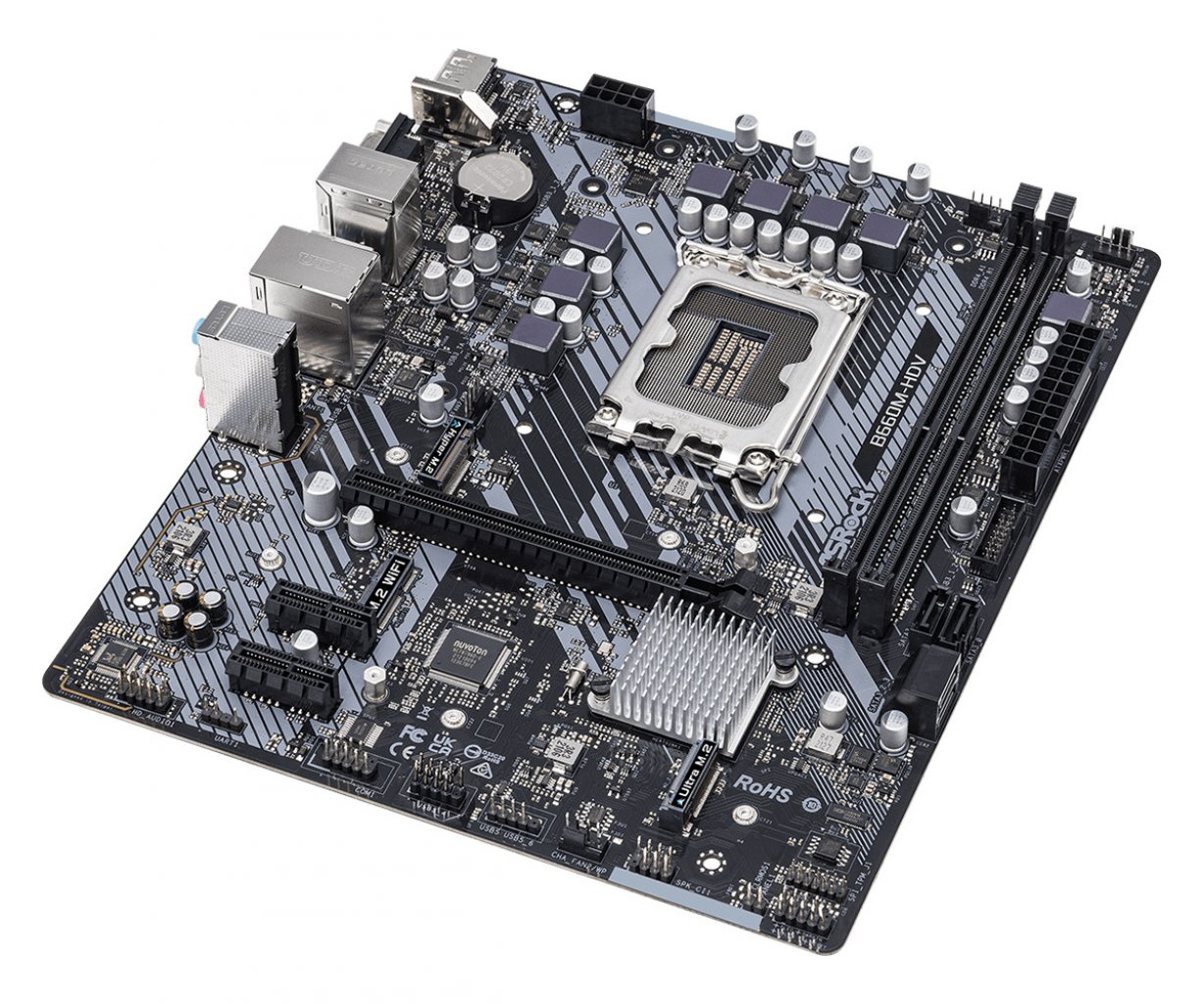 [14/01/2022] Aktuell das günstigste lieferbare Sockel 1700-Mainboard: Das ASRocK B660M-HDV für 110 Euro