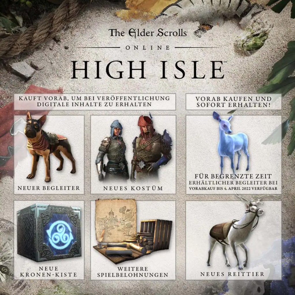 [29/03/2022] TESO: Wenn ihr High Isle vorbestellt, könnt ihr euch diese Ingame-Goodies sichern.