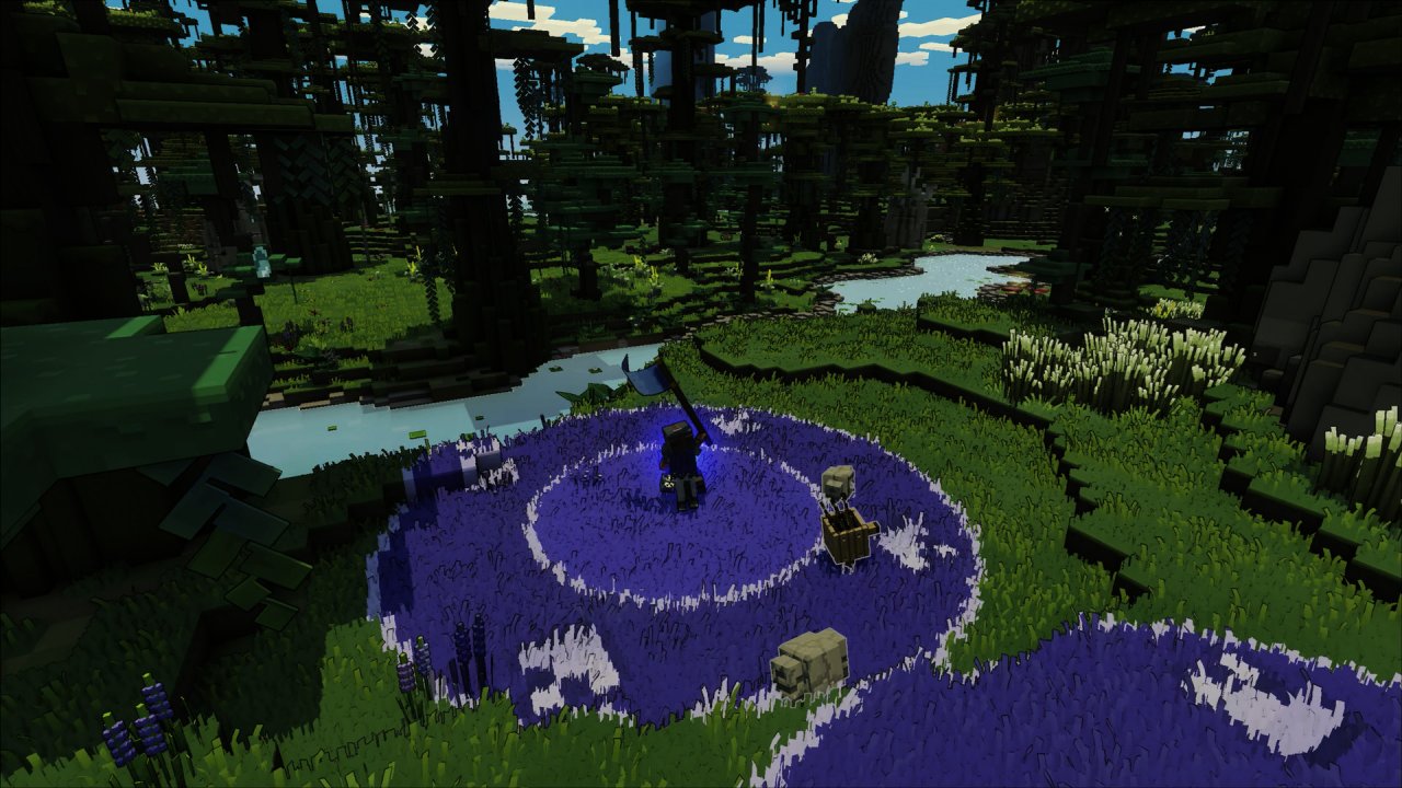 Ein Minecraft-Charakter kämpft gegen wilde Tiere.