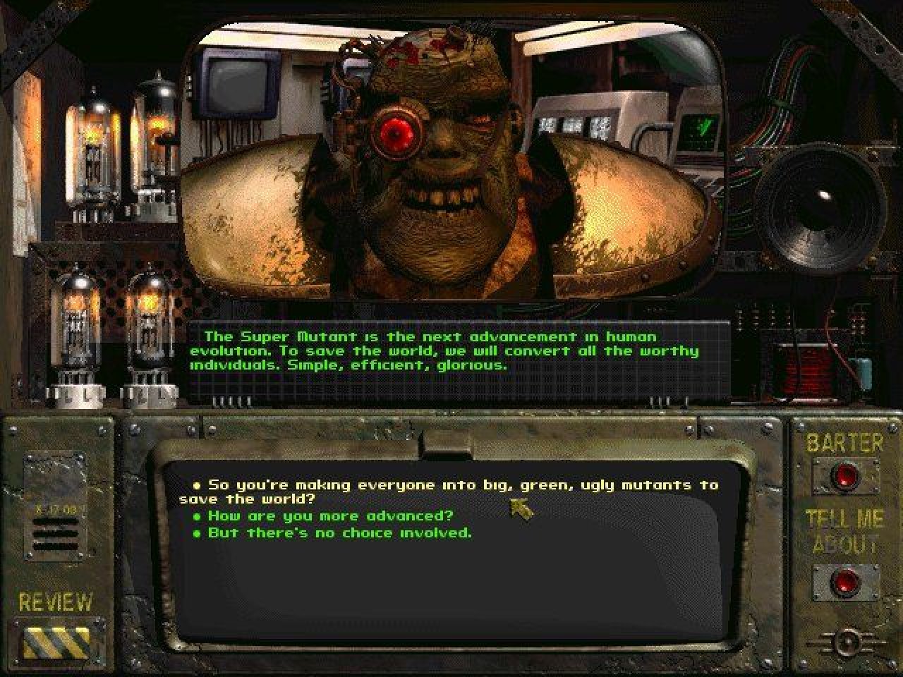 [30/09/2022] Der Lieutenant agiert als rechte Hand des Meisters. Der Supermutant ist hochintelligent und will dem Spieler im späteren Verlauf auch ans Leder.