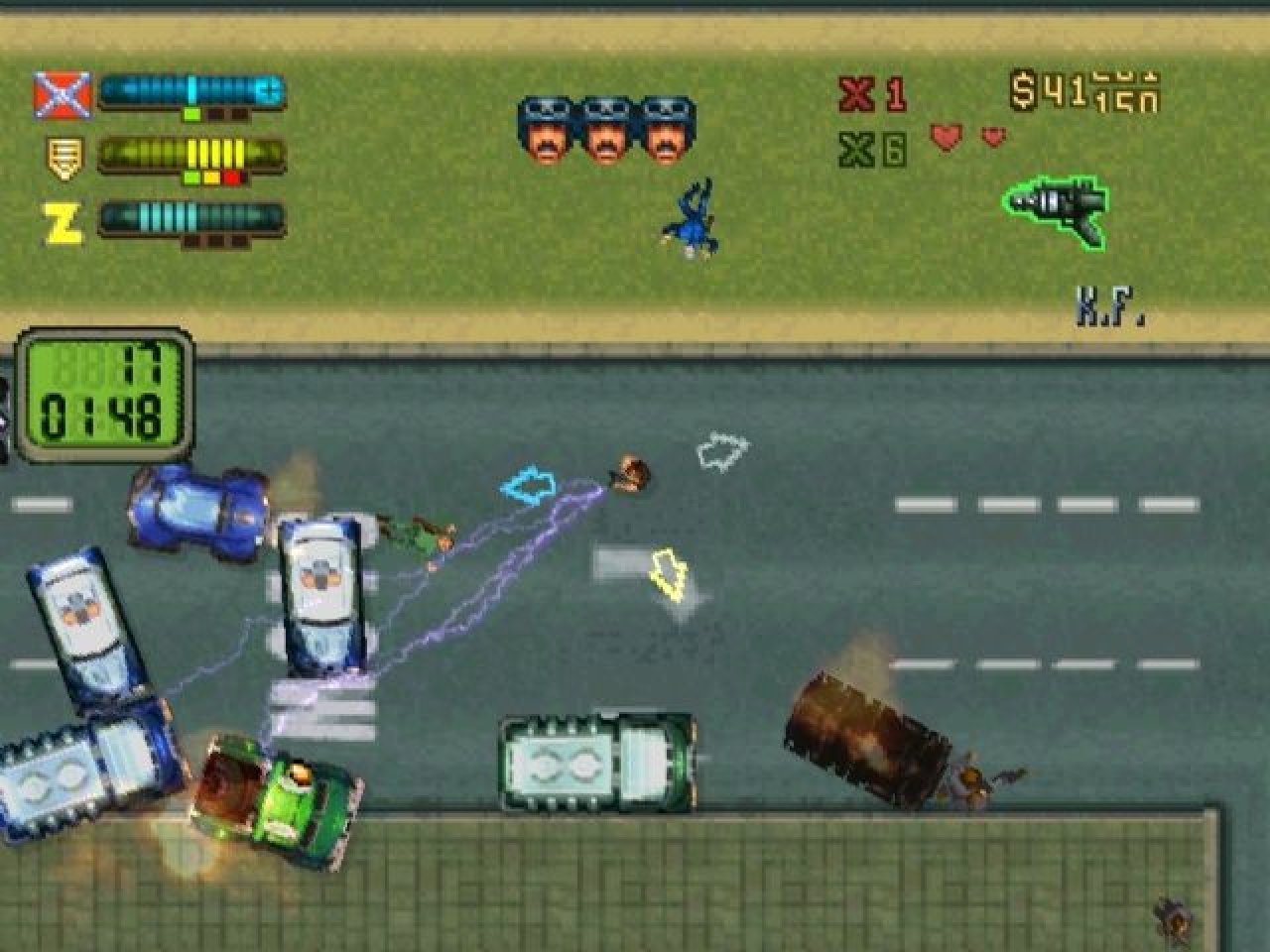 [02/12/2022] Der 1999 veröffentlichte Nachfolger Grand Theft Auto 2 machte in puncto Spielbarkeit wenig anders als sein Vorgänger. Dafür integrierte DMA Design aber neue Fahrzeuge und Waffen wie diese Elektrokanone.&nbsp;