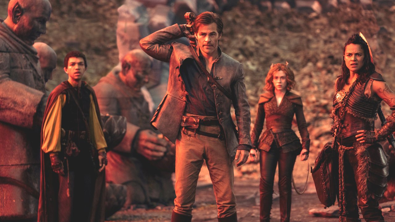 Justice Smith, Chris Pine, Sophia Lillis und Michelle Rodriguez in Dungeons and Dragons: Ehre unter Dieben