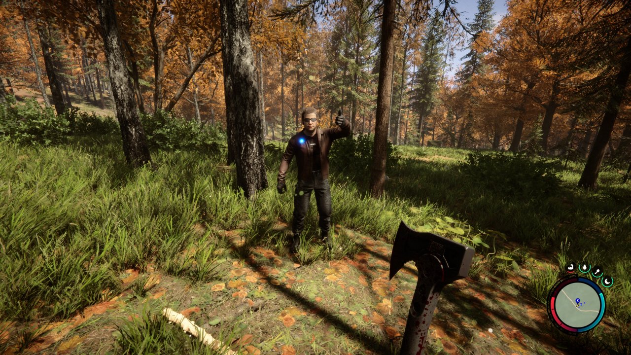 Begleiter Kelvin in Sons of the Forest zeigt Daumen hoch.