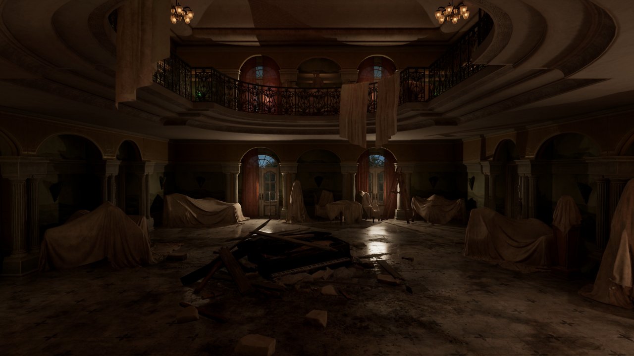 Zerstörte Lobby von Decerto Manor.