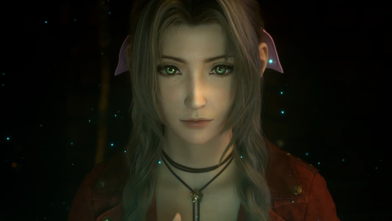 Aerith aus Final Fantasy 7 Remake blickt in die Kamera