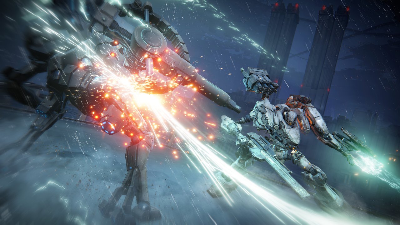 Ein Armored Core schwingt sein Schwert.
