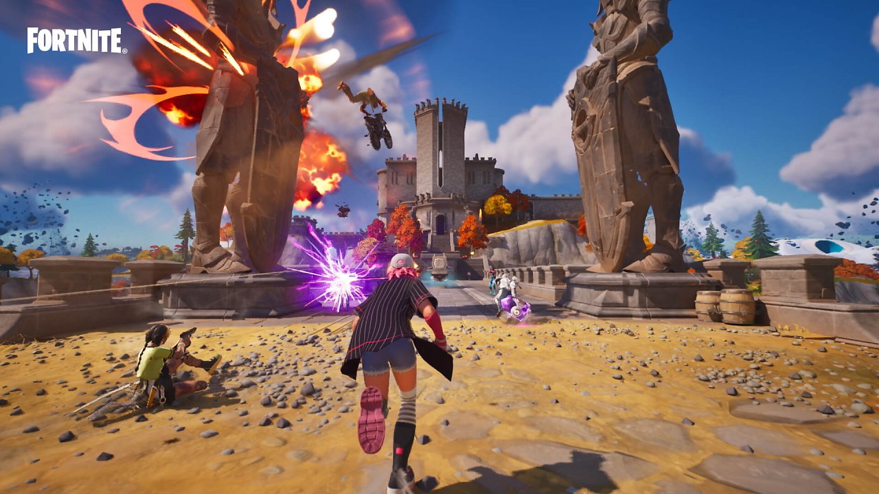 Spieler kämpfen in Fortnite vor einer Burg