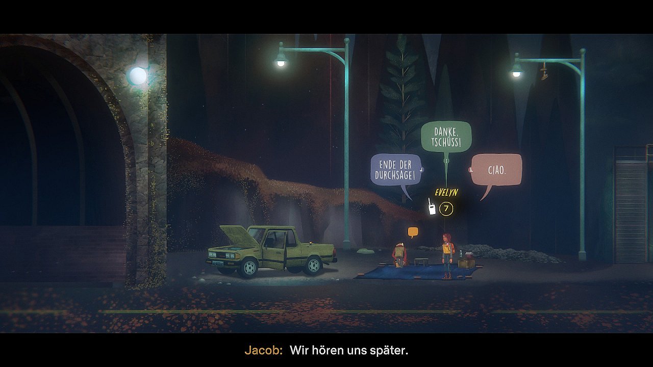 Riley trifft Jacob bei seinem Auto.