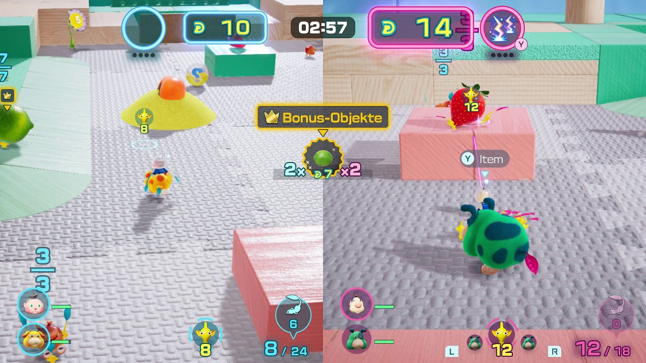 Ein Dandori-Duell in Pikmin 4 mit zwei menschlichen Spielern