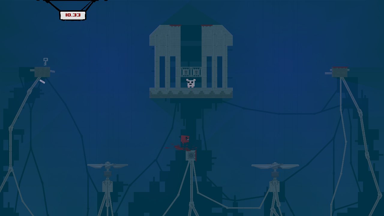 Meat Boy muss den Aufwind der Ventilatoren nutzen, um zu Bandage Girl zu gelangen.