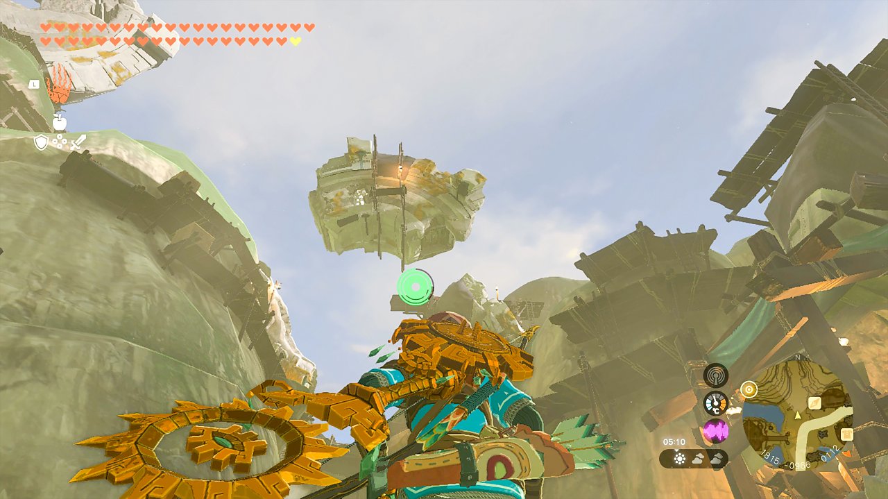 Blick auf die Kranzruinen über Kakariko in The Legend of Zelda: Tears of the Kingdom