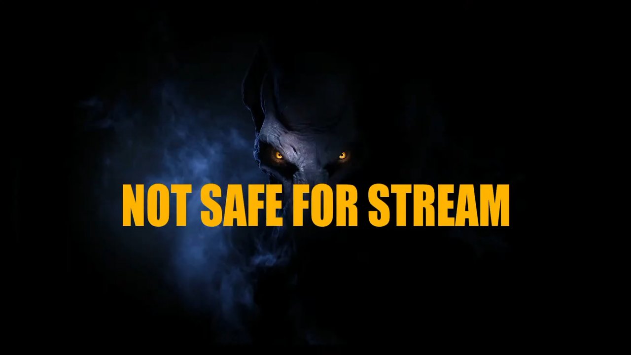 Der Text "not safe for stream vor den leuchtenden AUgen einer Kreatur.