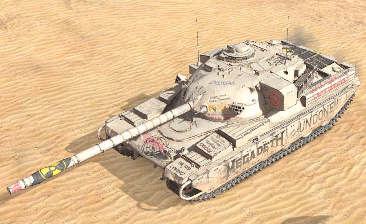 Ein Panzer mit Megadeth-Lackierung aus World of Tanks Blitz.