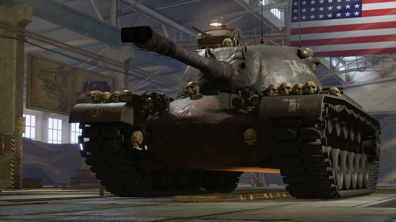 Ein mit Totenköpfen geschmückter Megadeth-Panzer aus World of Tanks