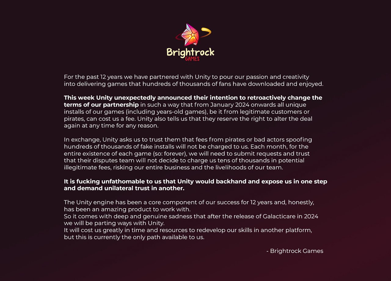 Statement von Brightrock Games