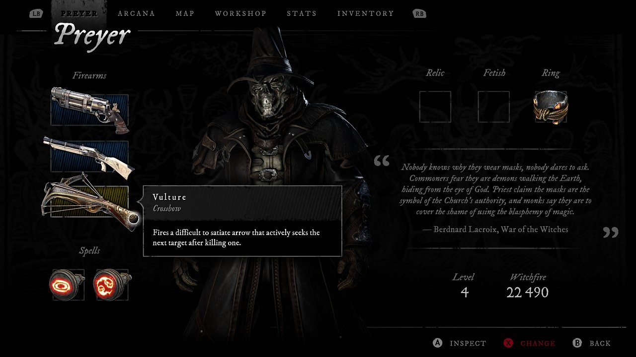 Das Inventarmenü in Witchfire.
