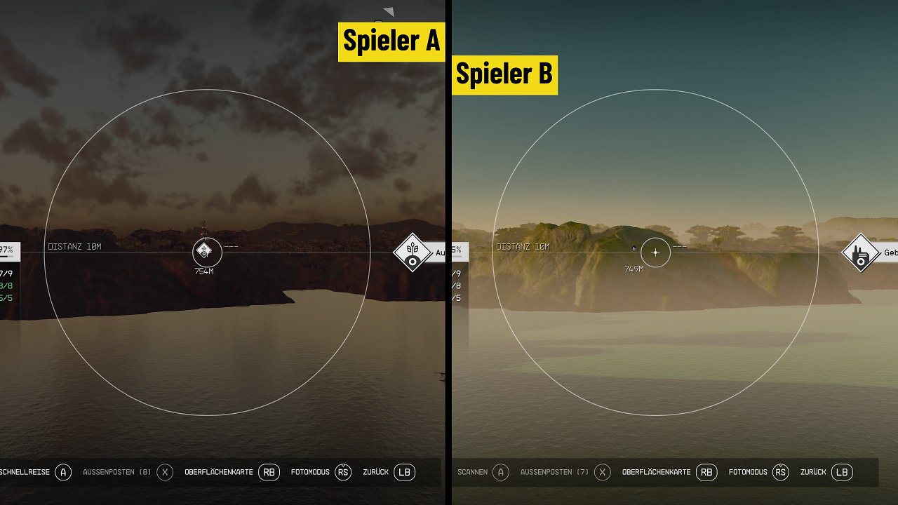 Zwei unterschiedlich generierte Points of Interest bei zwei Spielern.