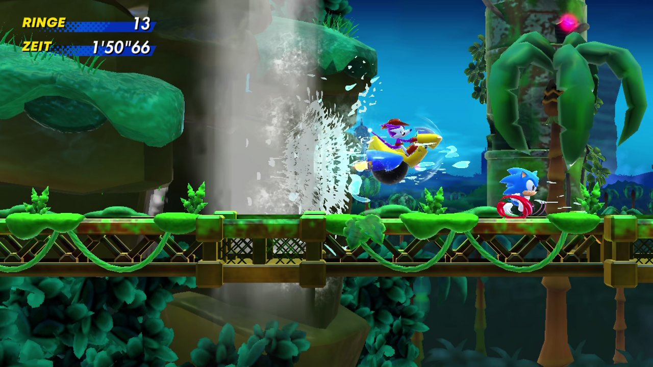 Sonic flieht durch den Dschungel.