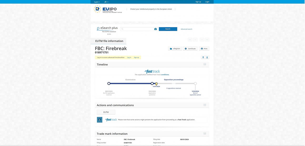 Trademark für FTC: Firebreak von Remedy Entertainment