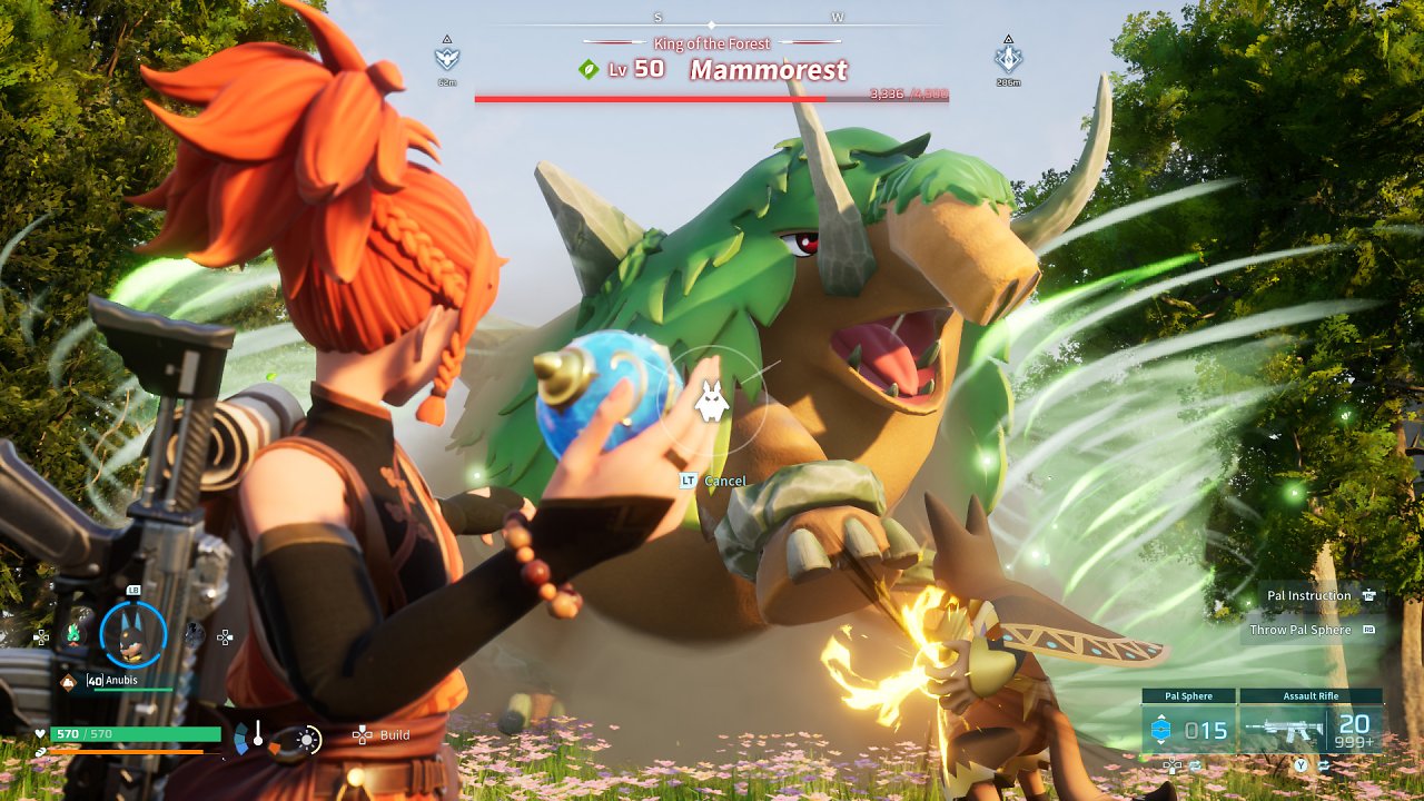 Spieler zielt mit Sphäre auf Pal
