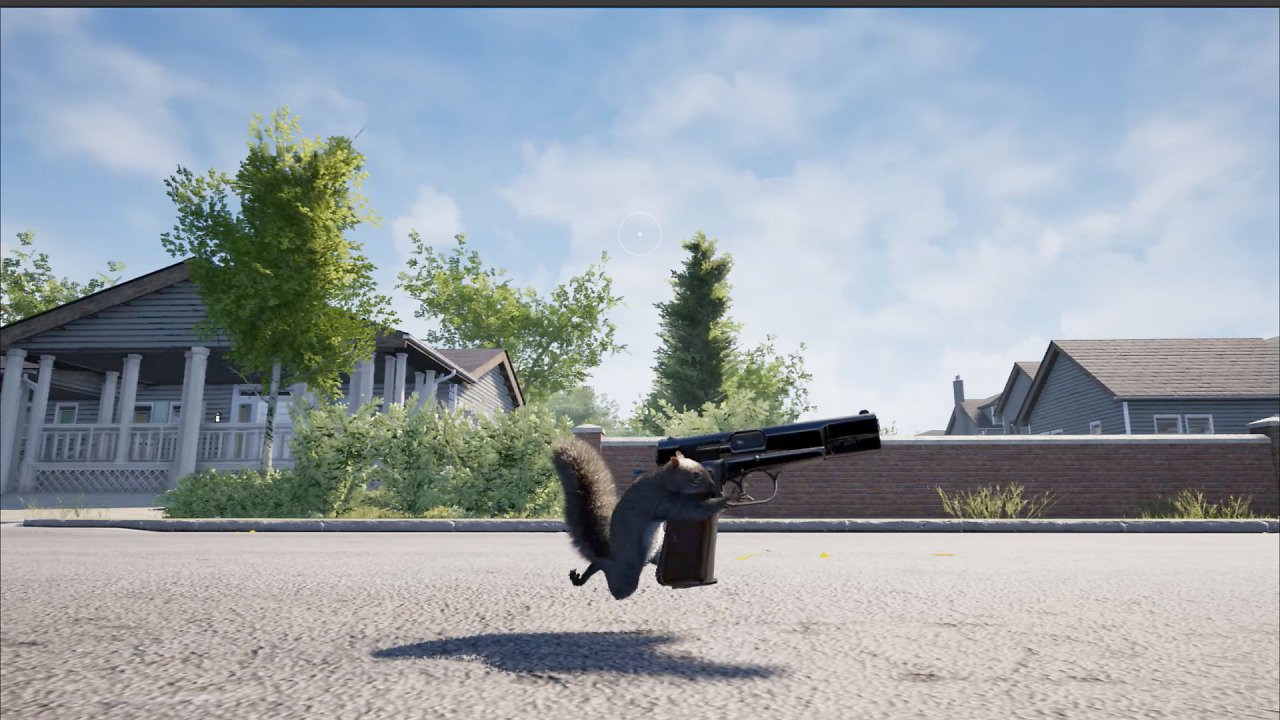 Eichhörnchen rennt mit einer Waffe