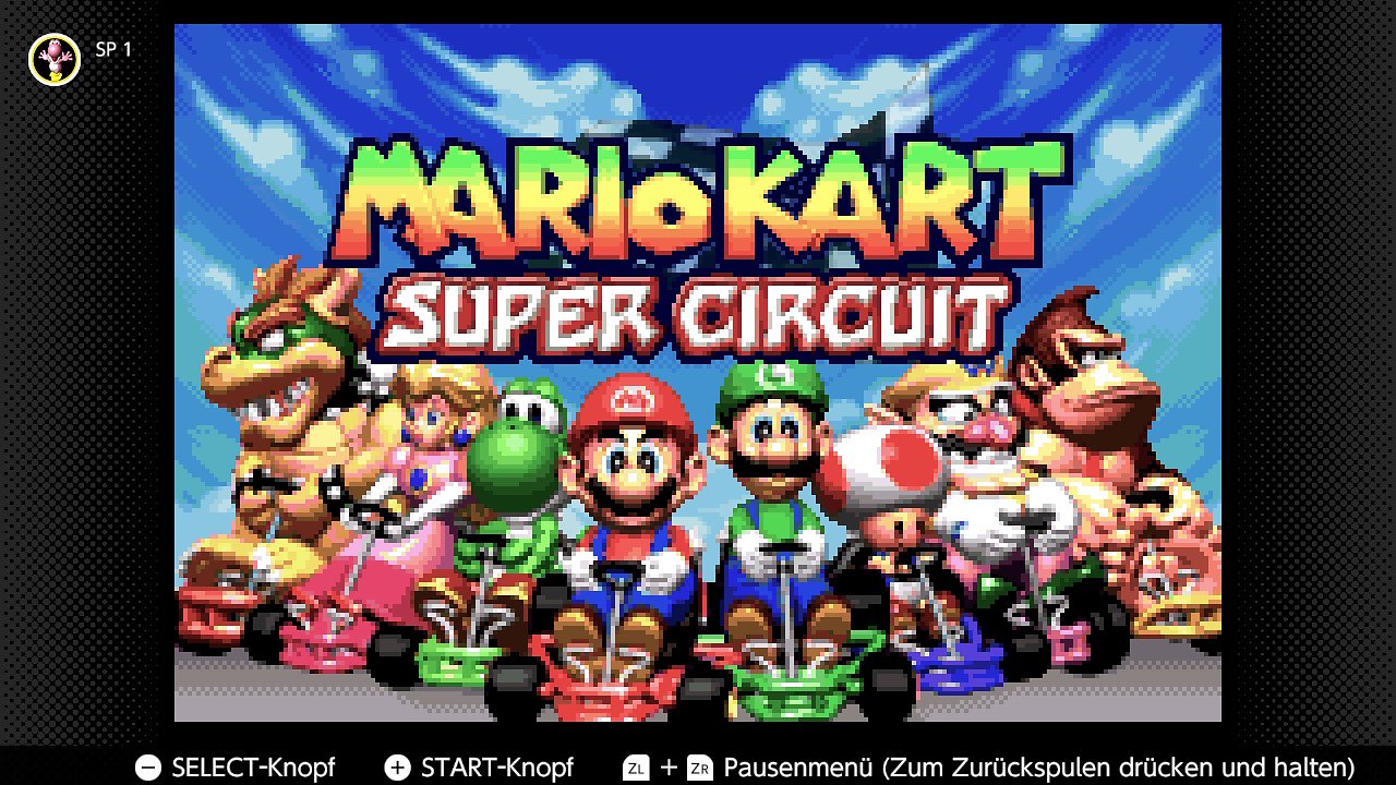 Der Startbildschirm von Mario Kart Super Circuit.