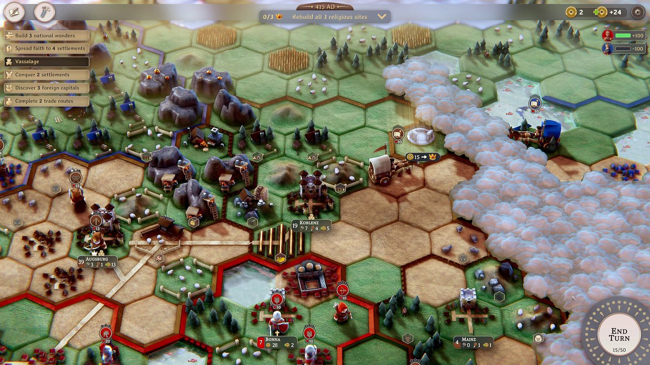 Die Spielkarte in Yield!, die unser germanisches Reich in der ersten Kampagnen-Mission zeigt.