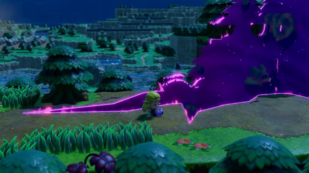 Zelda entkommt ganz knapp den seltsam lilanen Rissen.