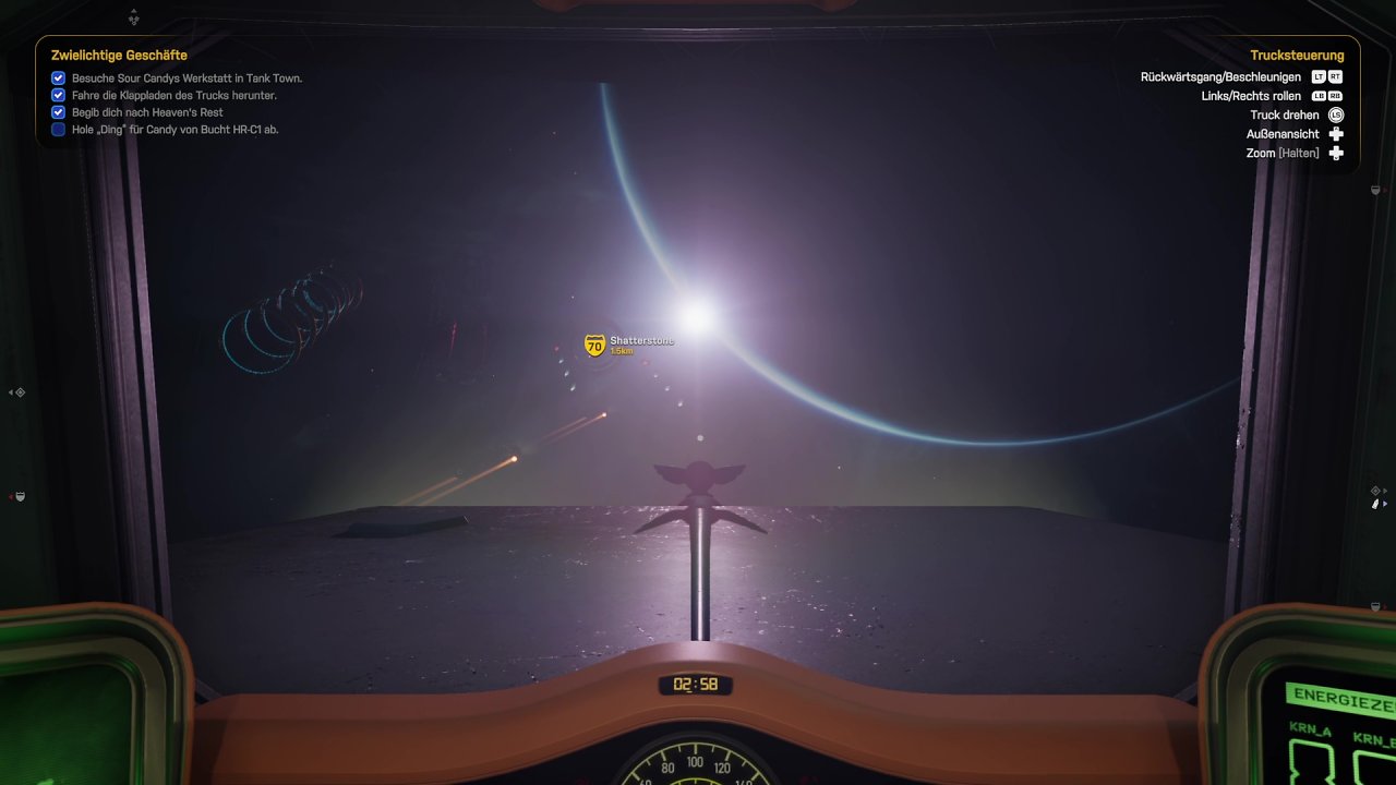 Eine Szene aus dem Videospiel "Star Trucker"