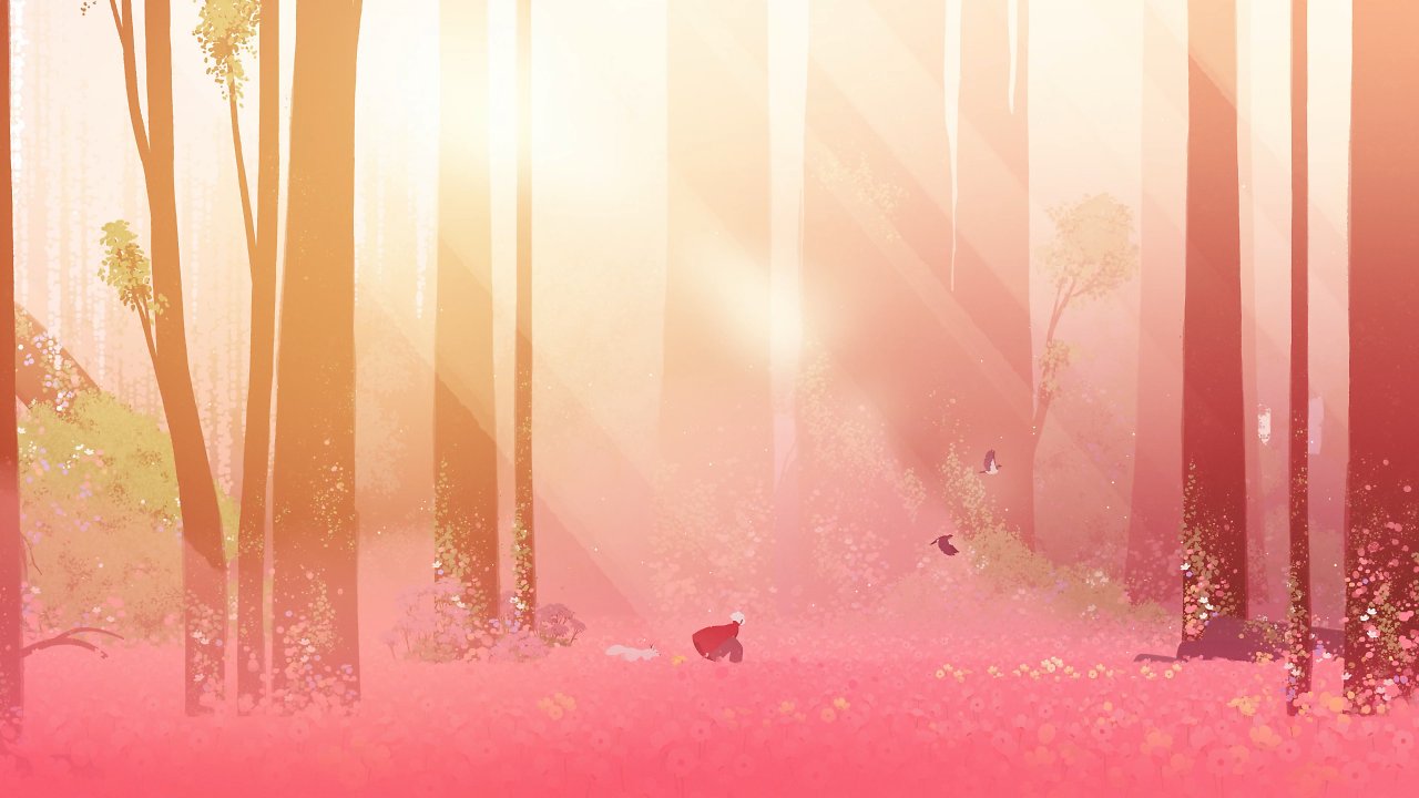 Bunter Wald mit Sonnenstrahlen