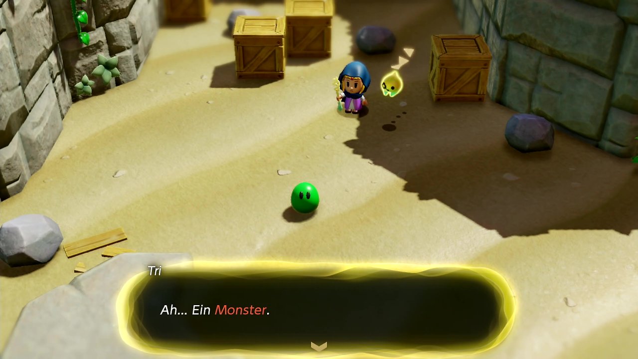Zelda und Tri begegnen einem harmlos aussehenden Monster