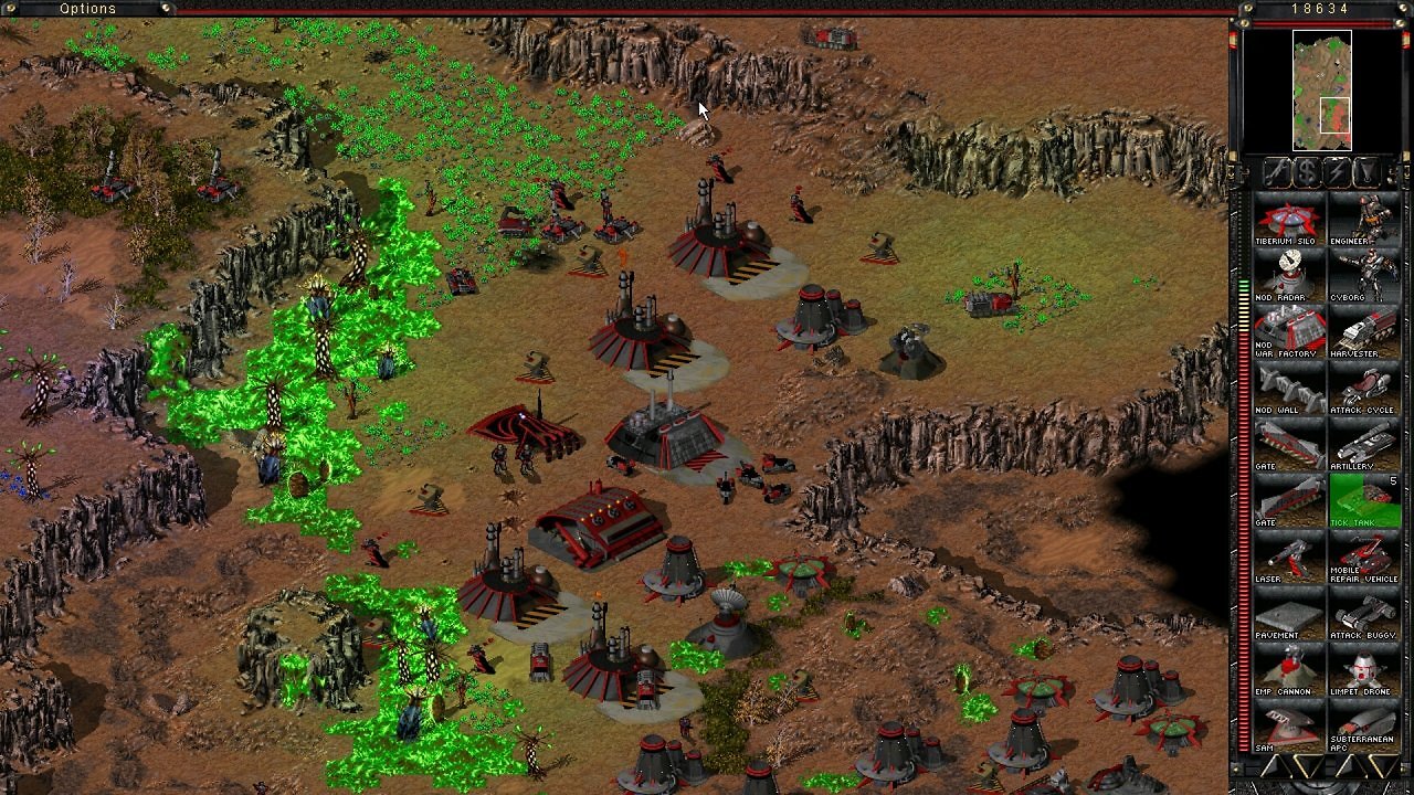 Eine NOD-Basis neben einem Tiberium-Feld.