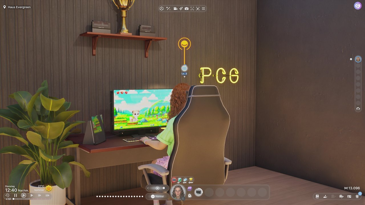 Ein Charakter aus inZOI zockt am PC