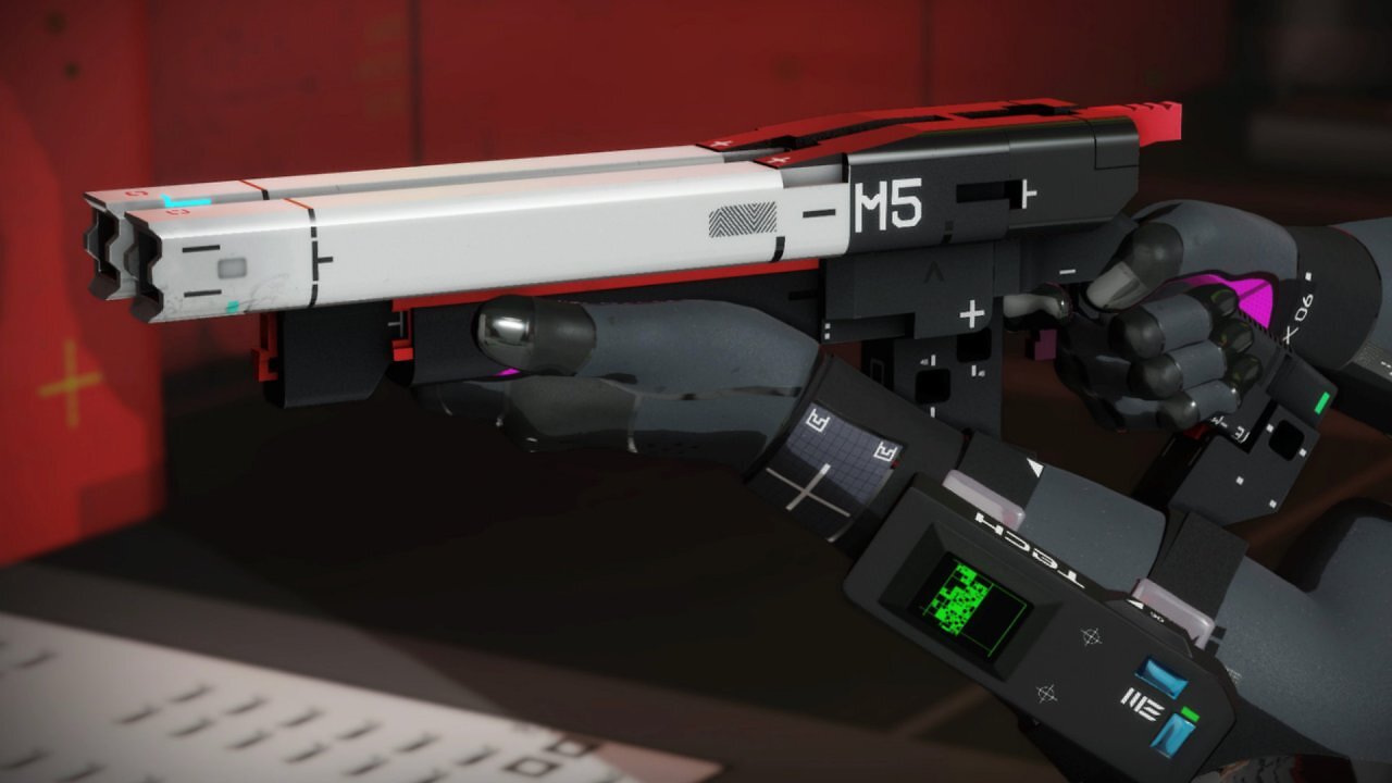 Eine Shotgun aus Marathon in Großaufnahme.