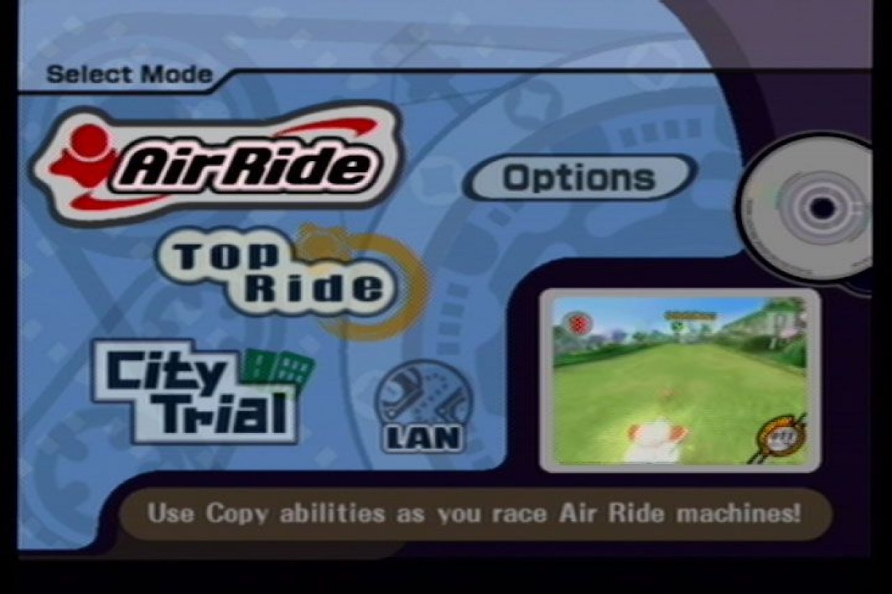 Das Hauptmenü von Kirby Air Ride.