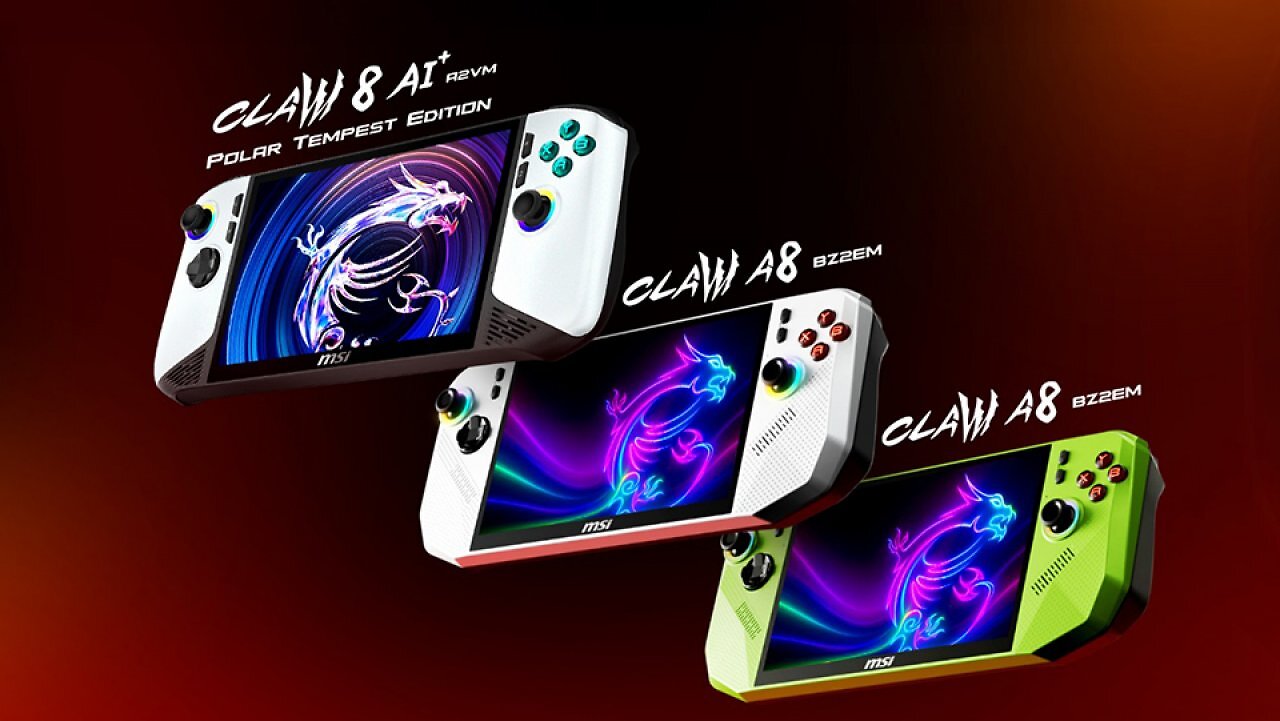 Handheld Line-Up von MSI: Claw 8 in zwei Farben sowie Claw 8 AI+in Weiß.